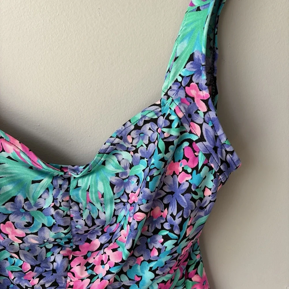 Vintage Maxine of Hollywood Womens Sz 16 Vintage One Piece Swim Suit Pink Floral